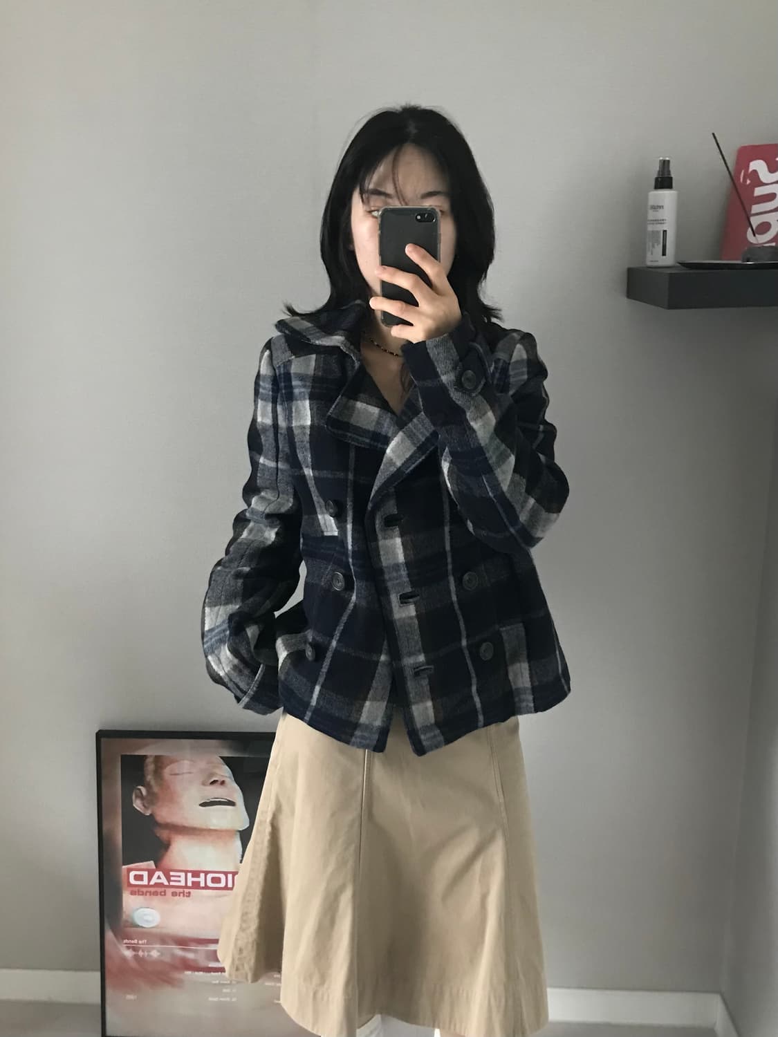 아베크롬비 타단체크 카라 숏코트 안감 누빔 상품이미지1