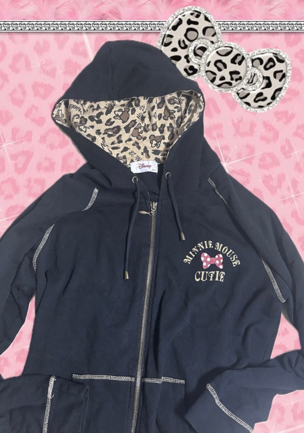 디즈니 미니마우스 호피 갸루 후드집업 상품이미지1