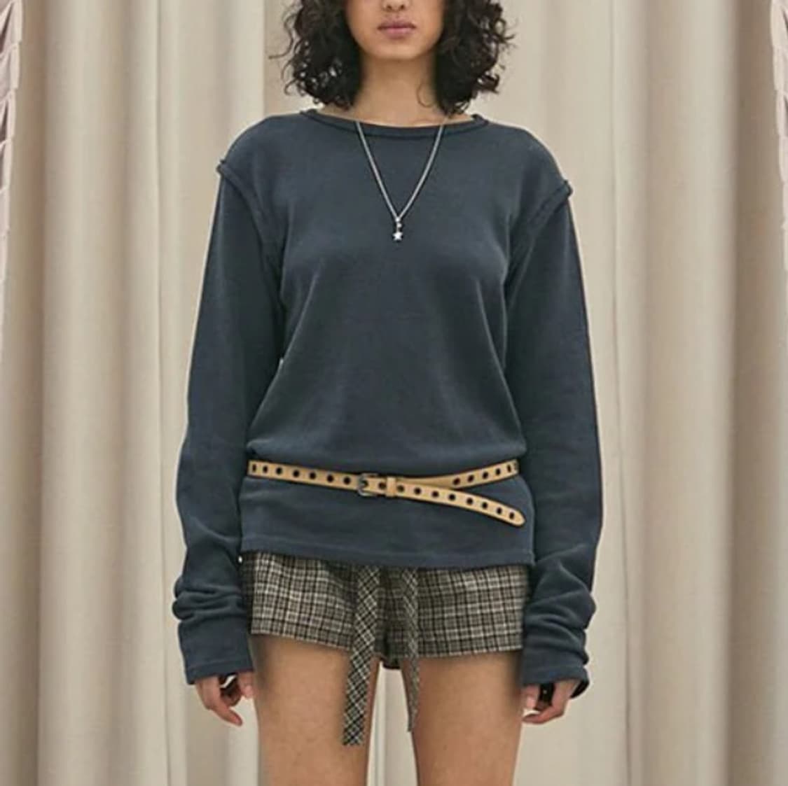 Threetimes Waffle slim tee charcoal M 상품이미지1