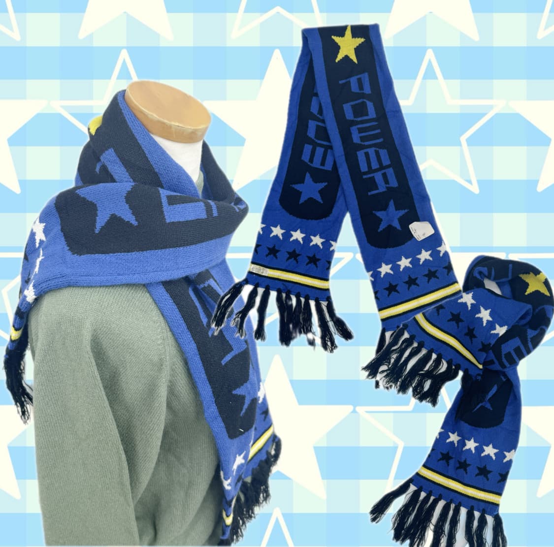 POWER 빈티지 블루 스타 테슬 머플러 목도리 겨울 스트릿 올드스쿨 상품이미지1