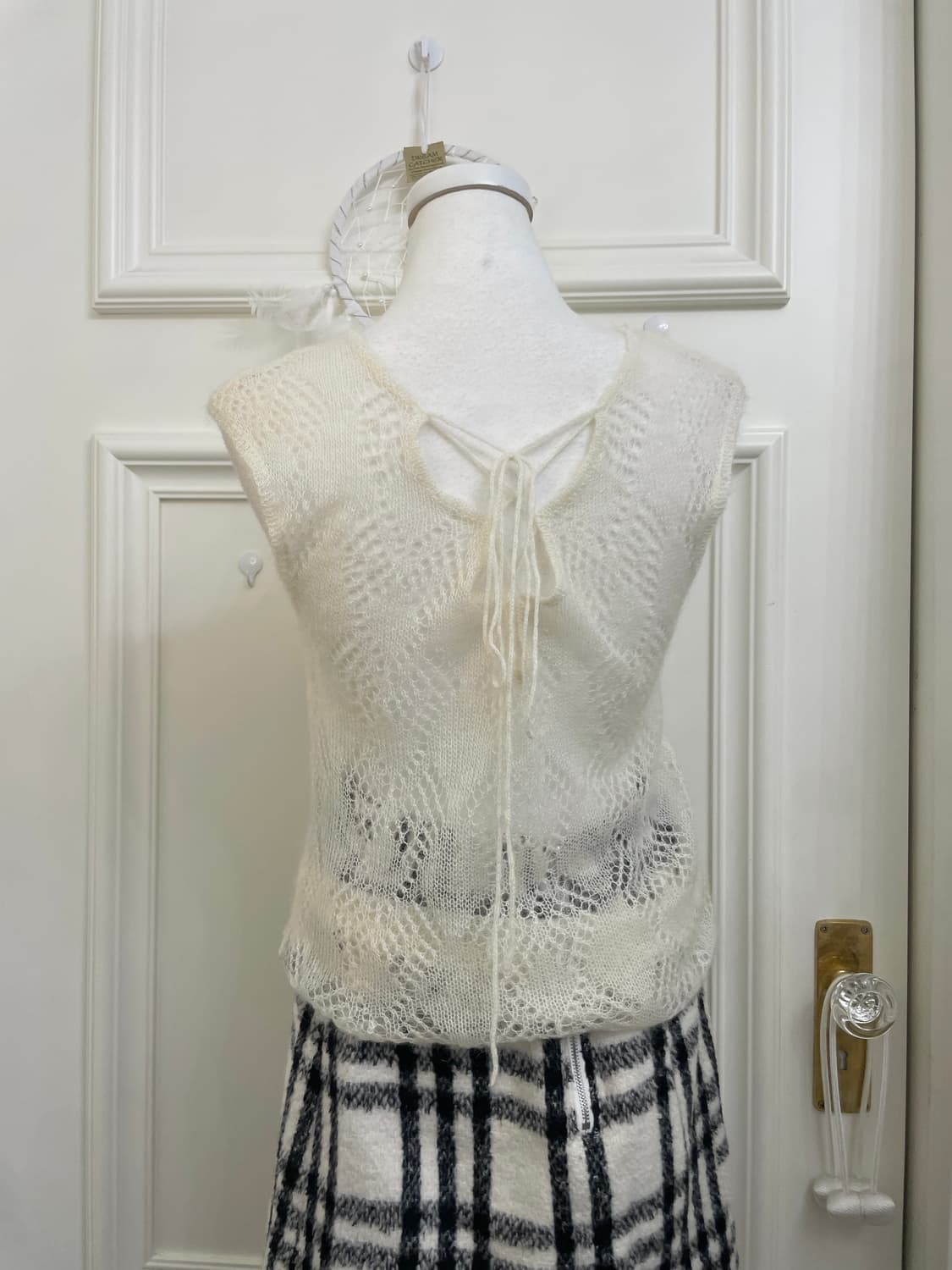 cream ruffle cardigan&crochet lace-up sl 상품이미지10