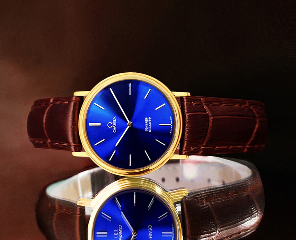 오메가 희귀 드빌 쿼츠 블루 다이얼 남녀공용 가죽 시계 상품이미지5