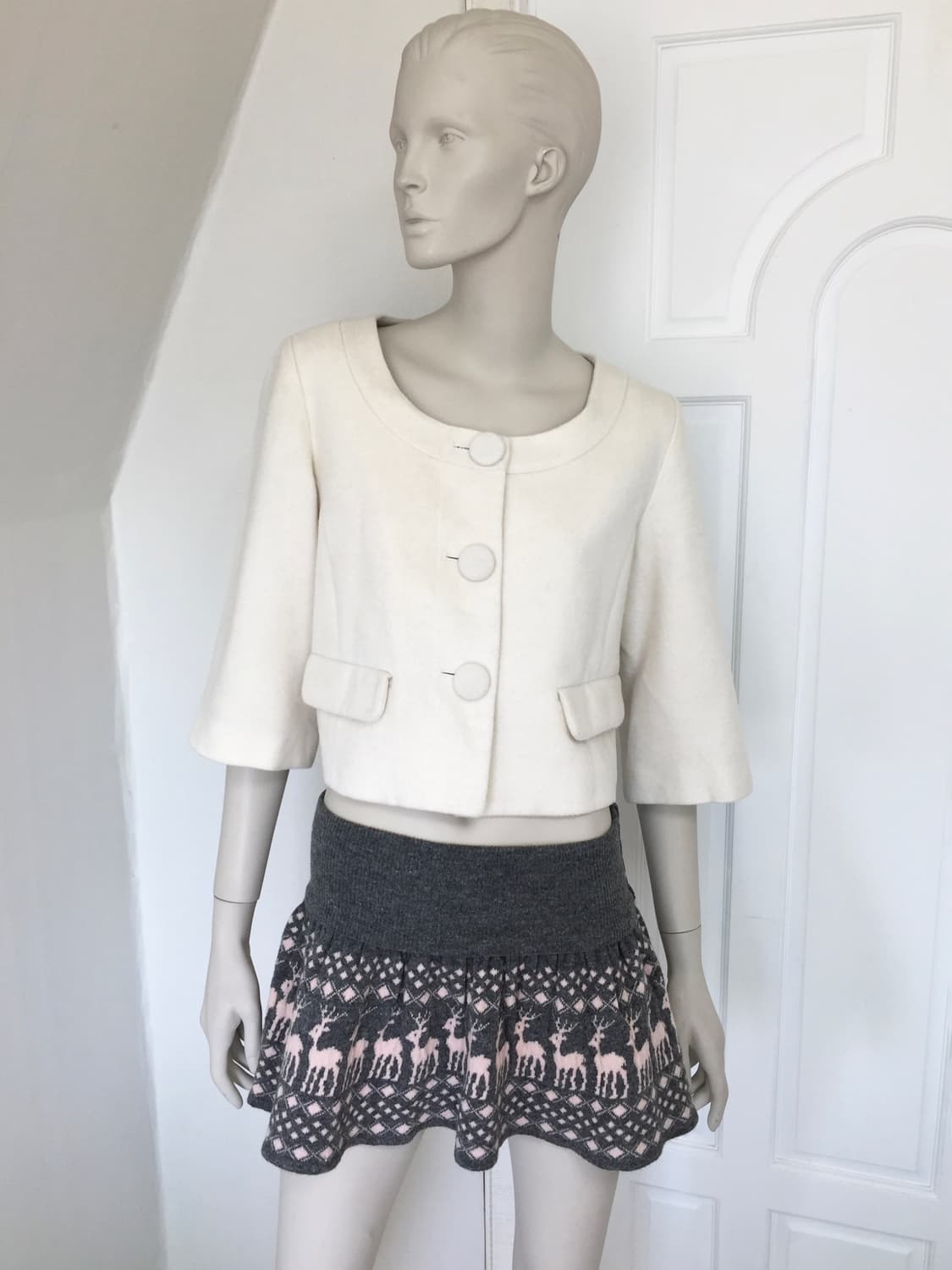 Cream White Big Button Short Coat 상품이미지3