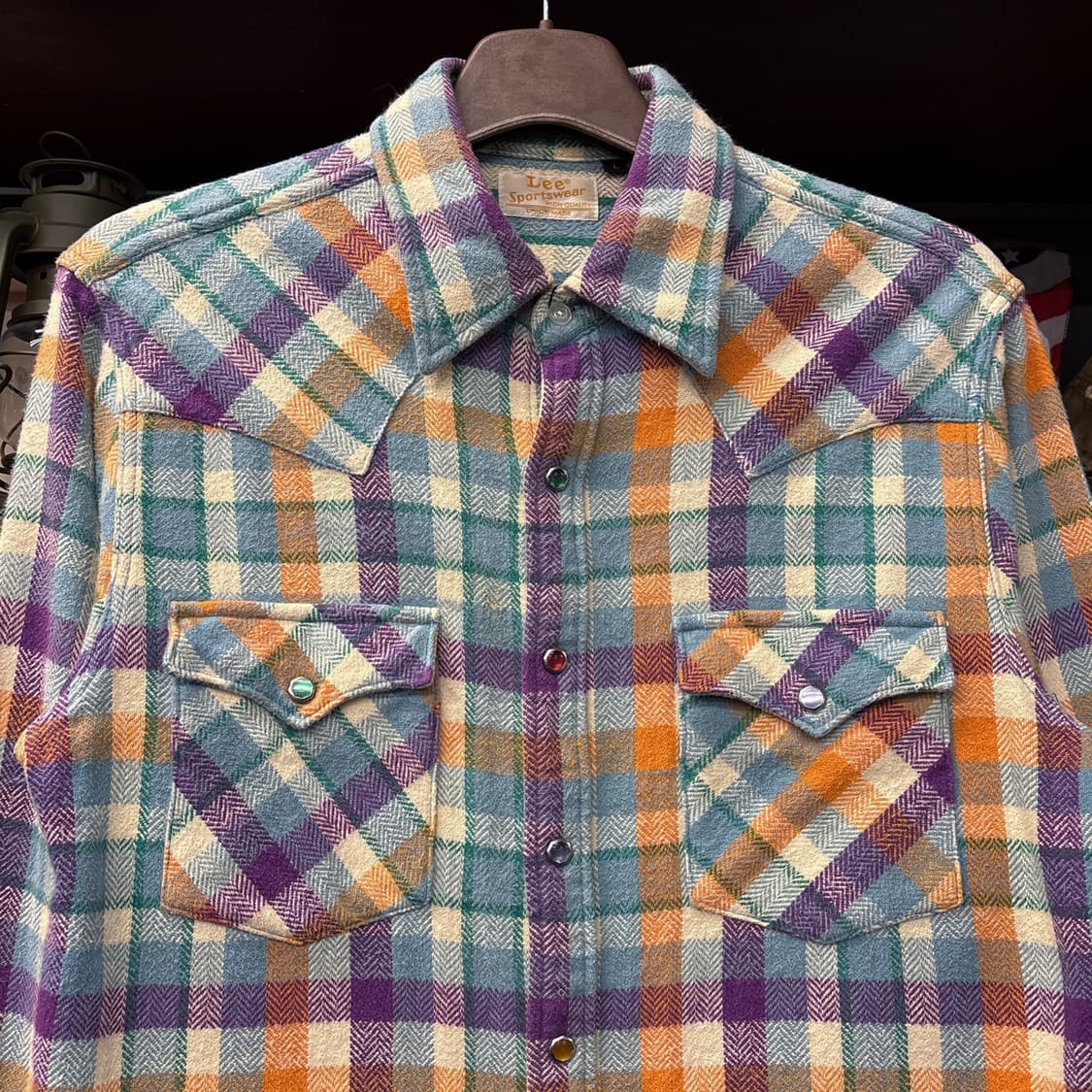 90s 리 유니온메이드 헤비플란넬 웨스턴 체크셔츠 젬스톤스냅 N870 상품이미지3