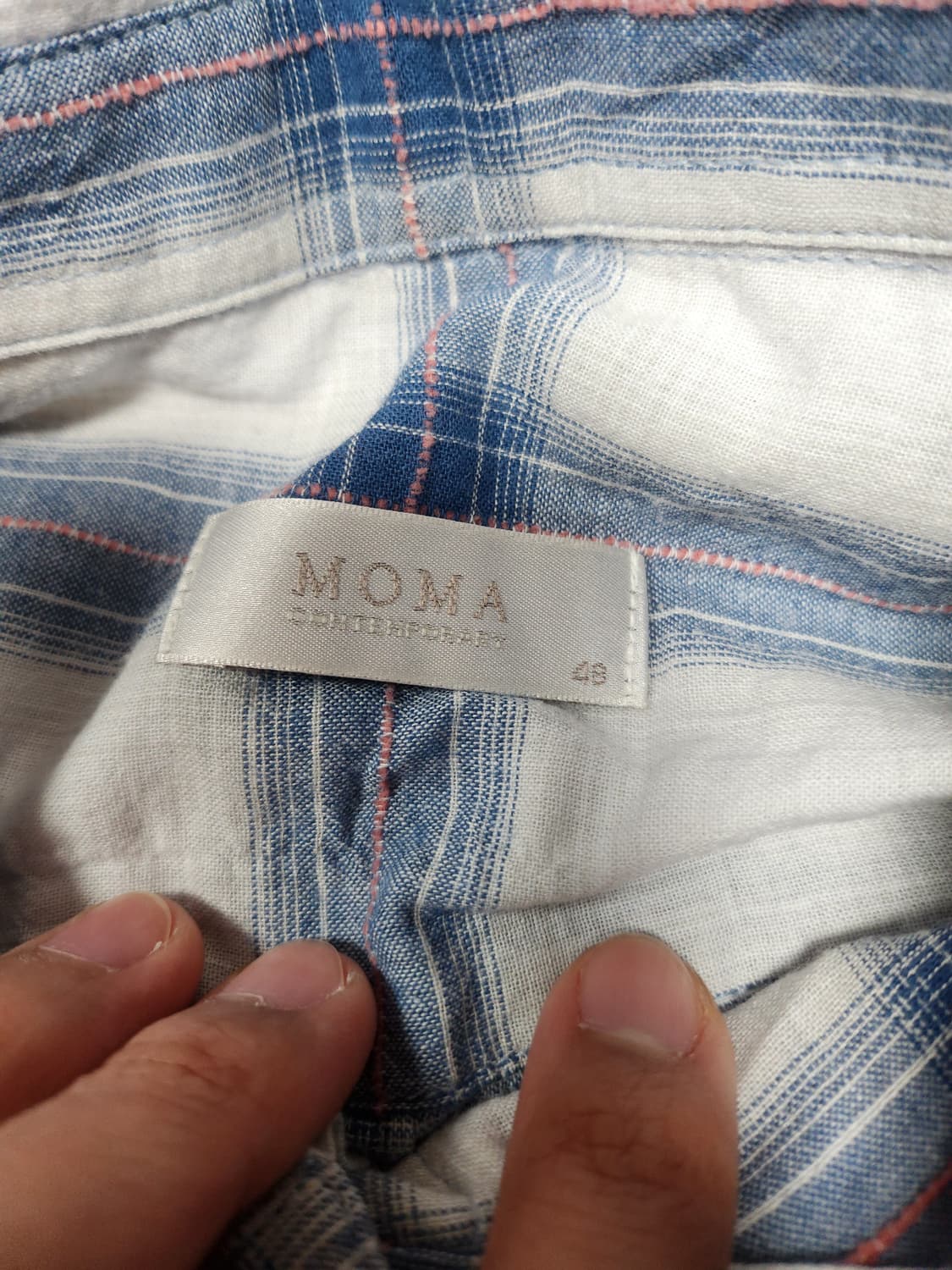 모마디자인 셔링 엠보 체크셔츠 블루 48 상품이미지2