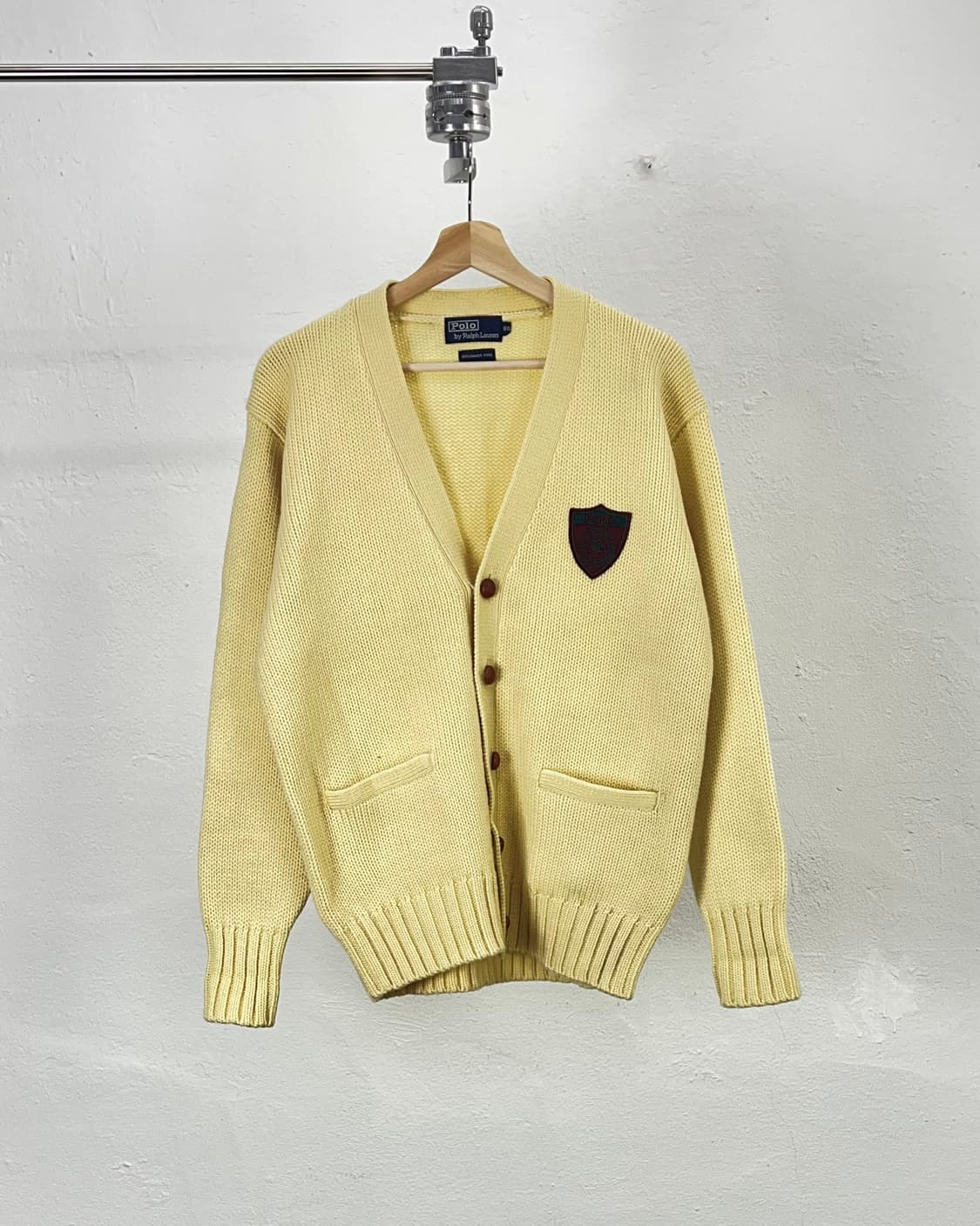 폴로 랄프로렌 90s 옐로우 체스넛 버튼 쉐이커 울 니트 가디건 상품이미지1