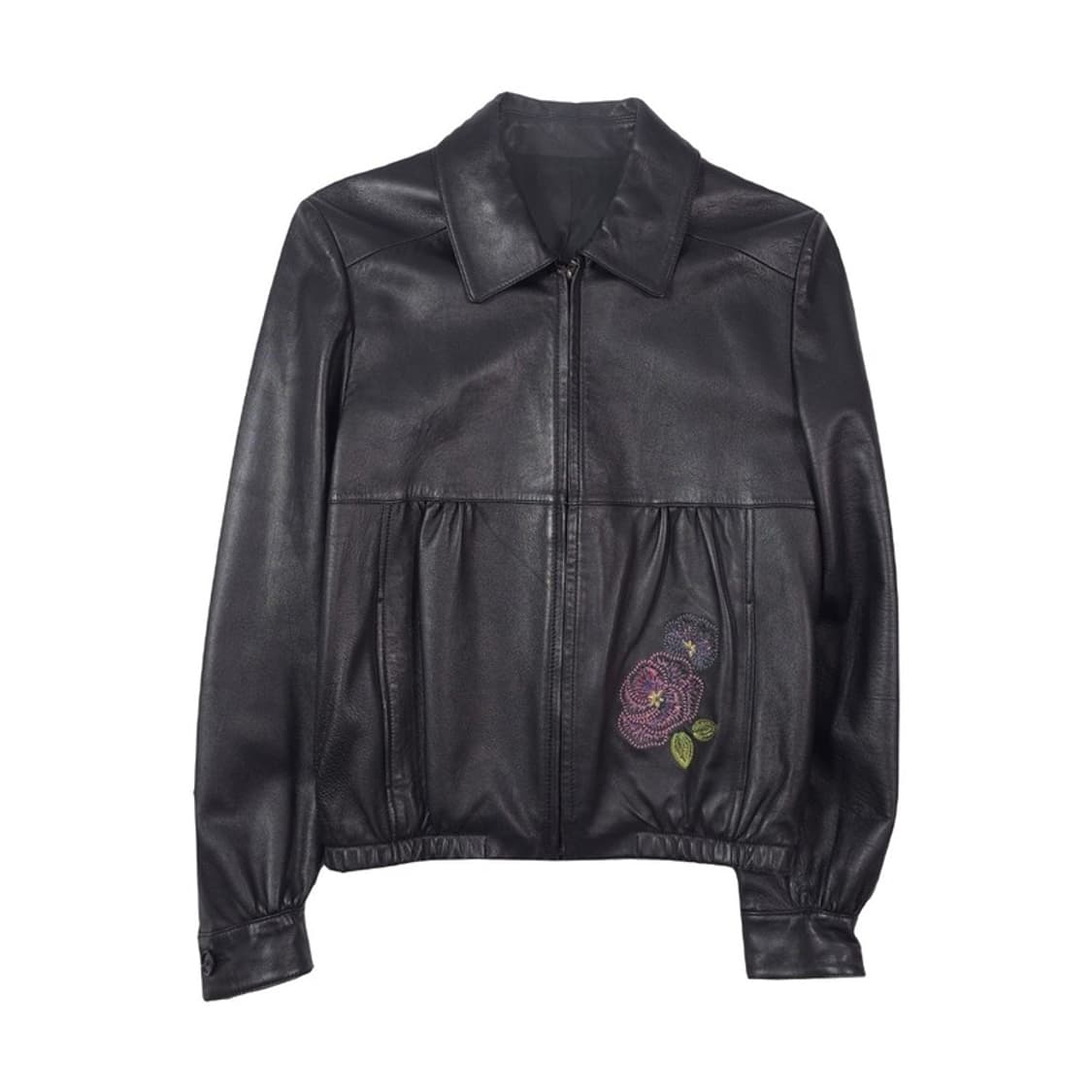 빈티지 플라워 자수 리얼 양가죽 블루종 자켓 상품이미지1