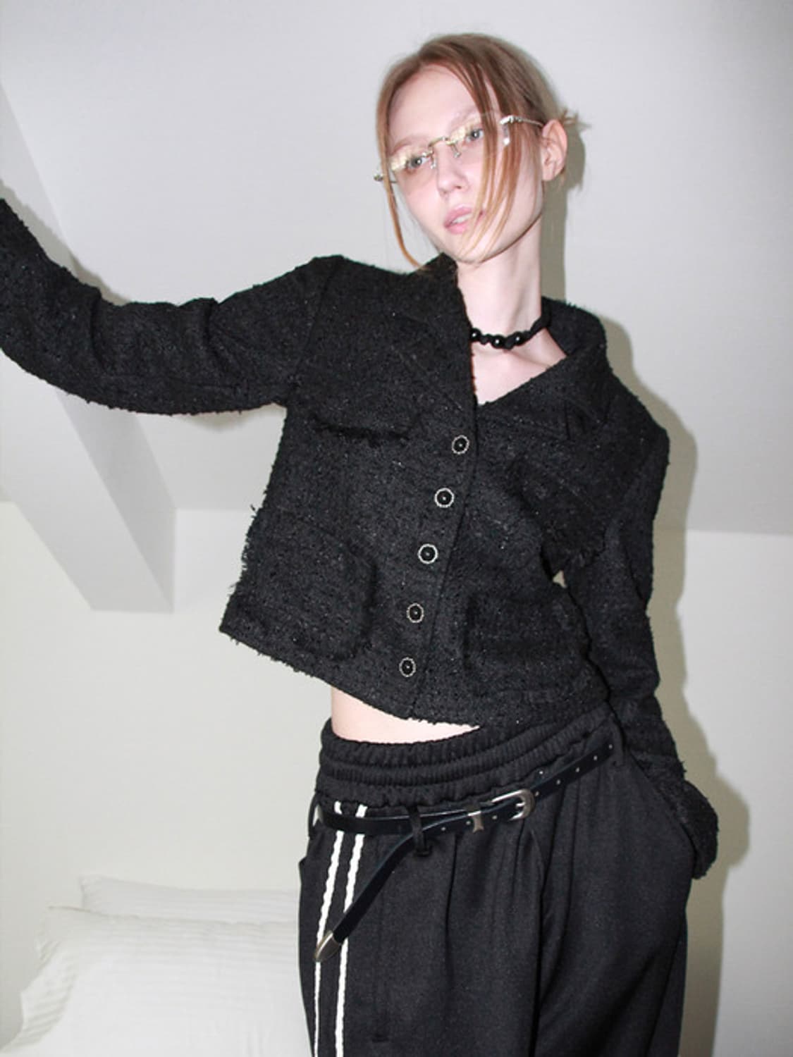 아가모스 ROUGH TWEED JACKET (BLACK) 상품이미지1