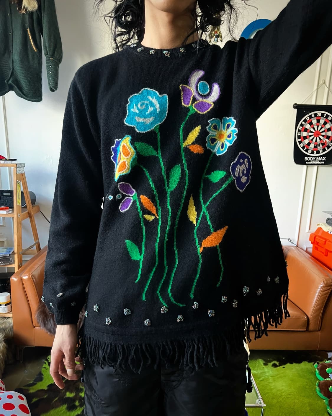 1980-90s MICMAC Paris Fringe Floral Knit 상품이미지3