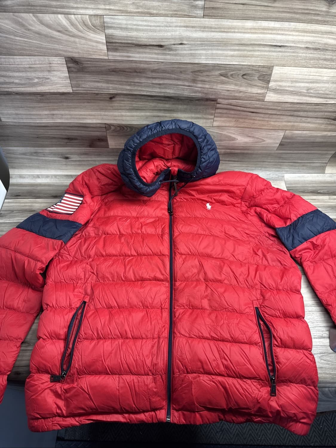 폴로 랄프 로렌 USA 플래그 후드 경량 패딩 레드 상품이미지1
