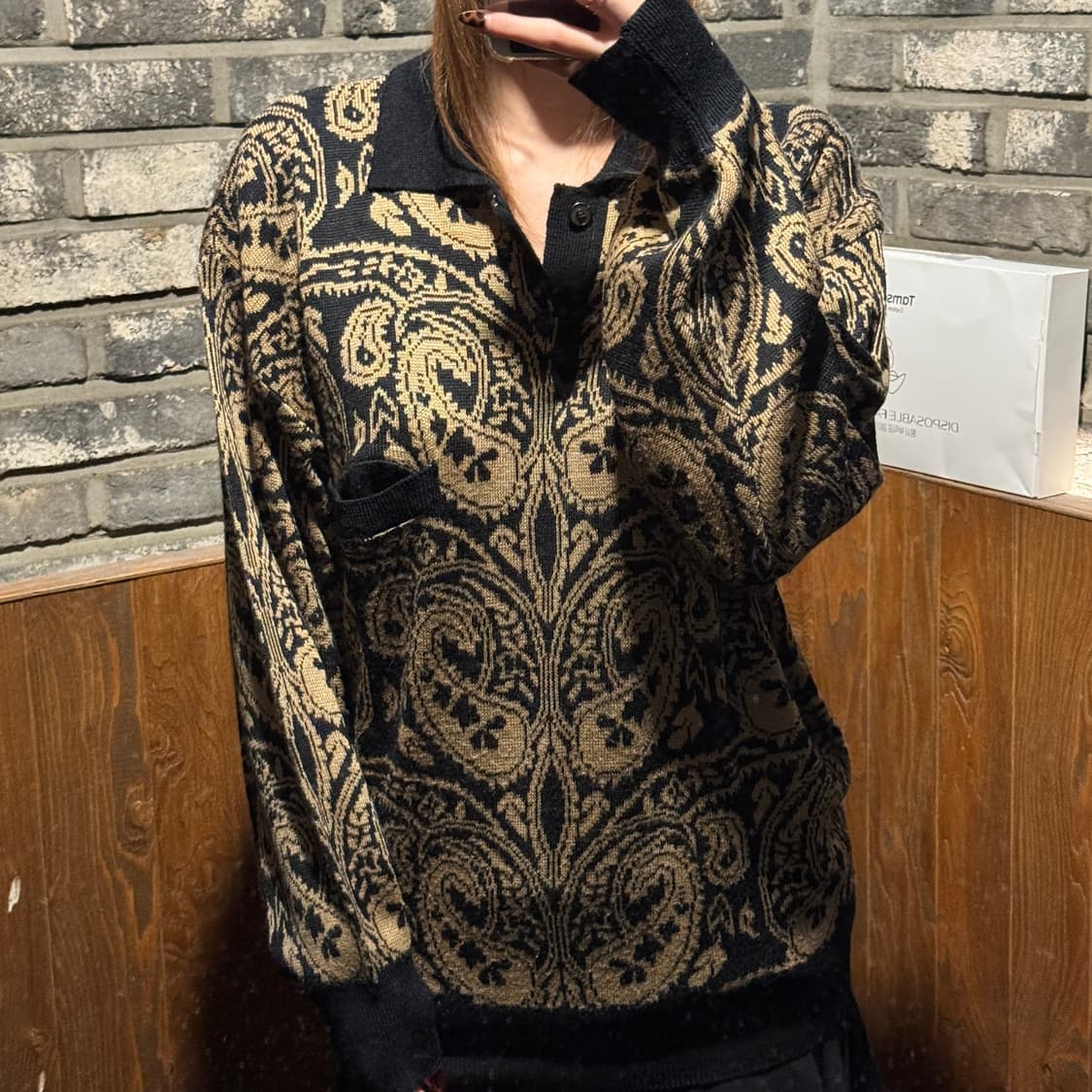 M) 발렌시아가 페이즐리 패턴 울 카라넥 니트 상품이미지1