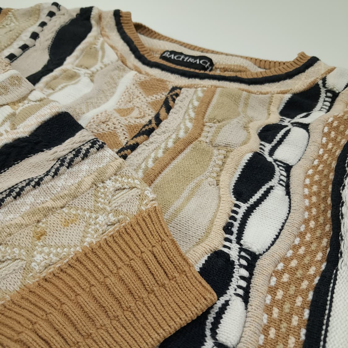 CL309 L 바크락 90s 캐나다판 코튼 삼디패턴 베이지 니트 스웨터 상품이미지4