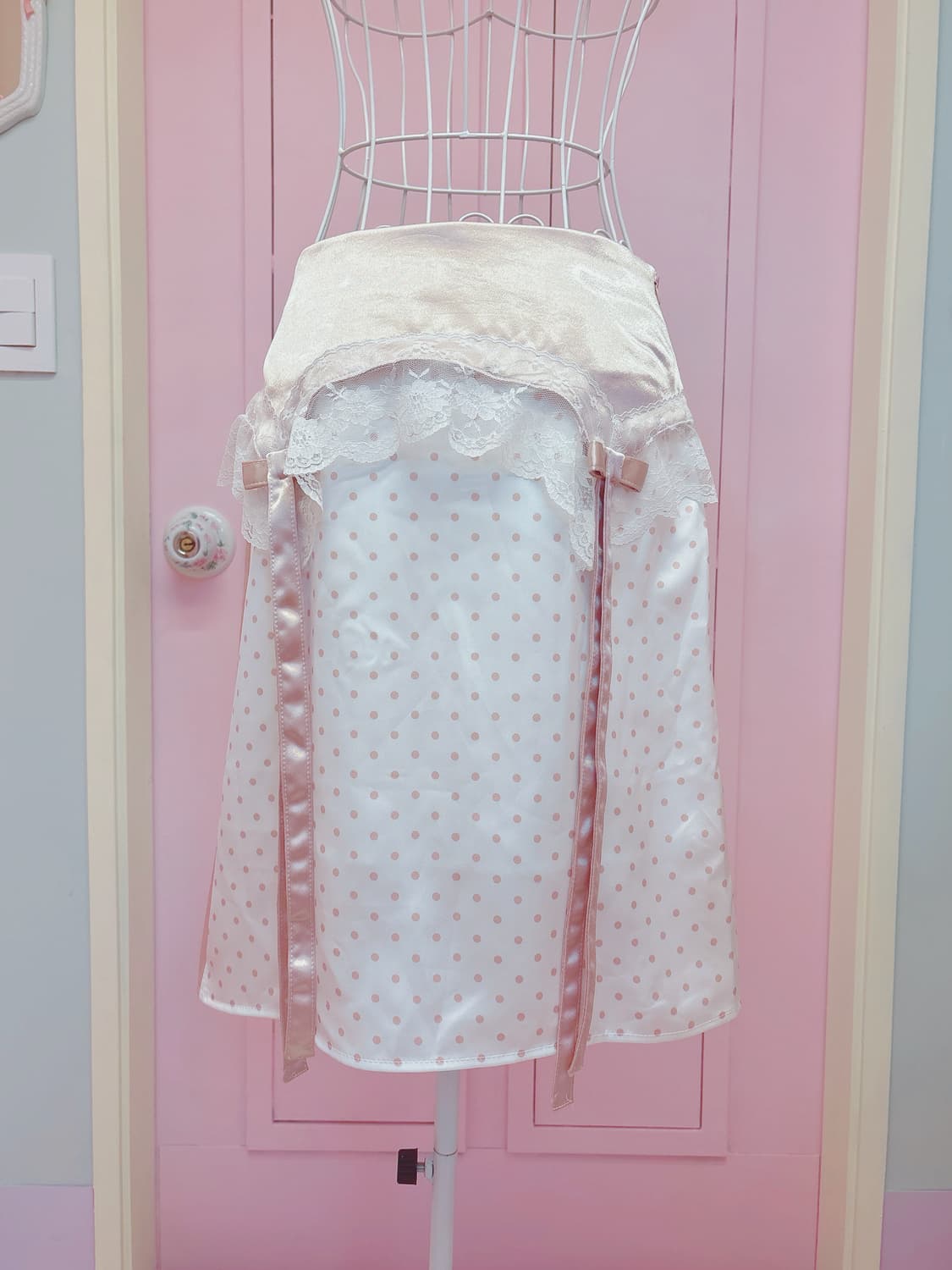 Ribbon lace pink midi skirt 상품이미지3