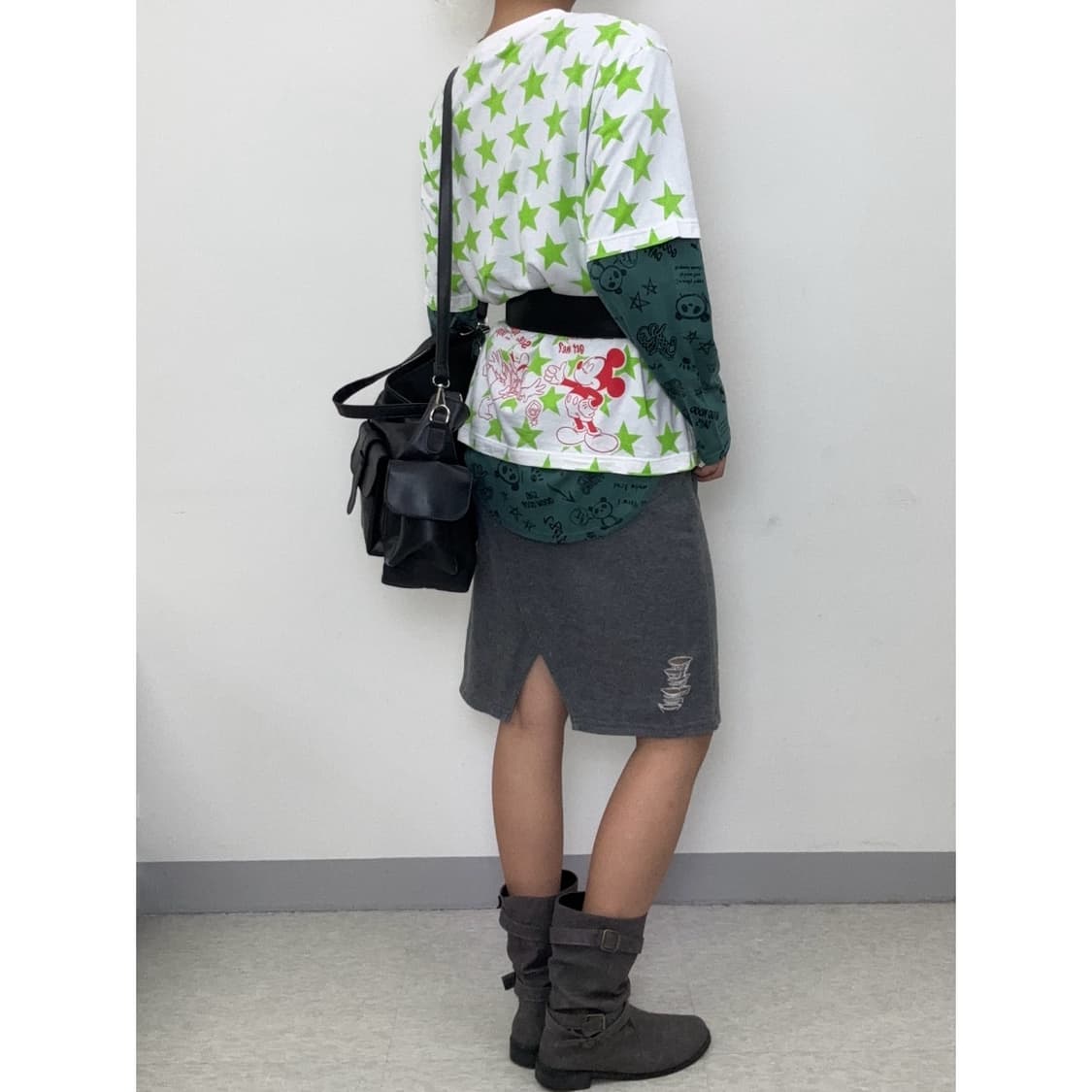 빈티지 네온 화이트 별 디즈니 키치 반팔 상품이미지3
