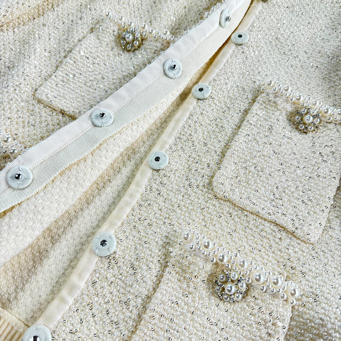 셀프 포트레이트 펄 버튼 시퀸 트위드 니트 자켓 상품이미지6
