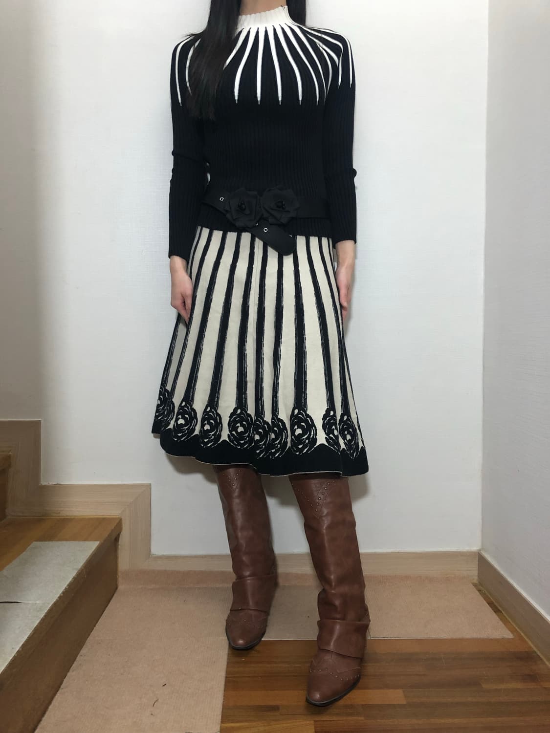 빈티지 화이트 라인 니트 탑 상품이미지3