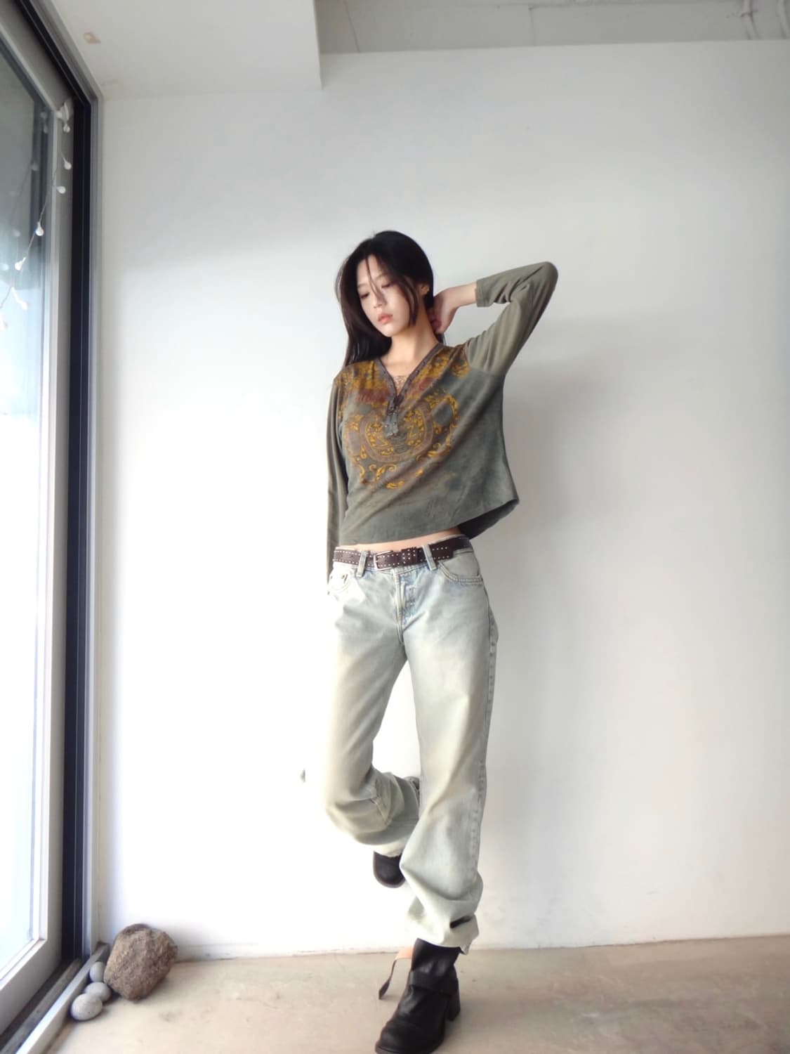 Y2k zip sleeveless tee / khaki 상품이미지3