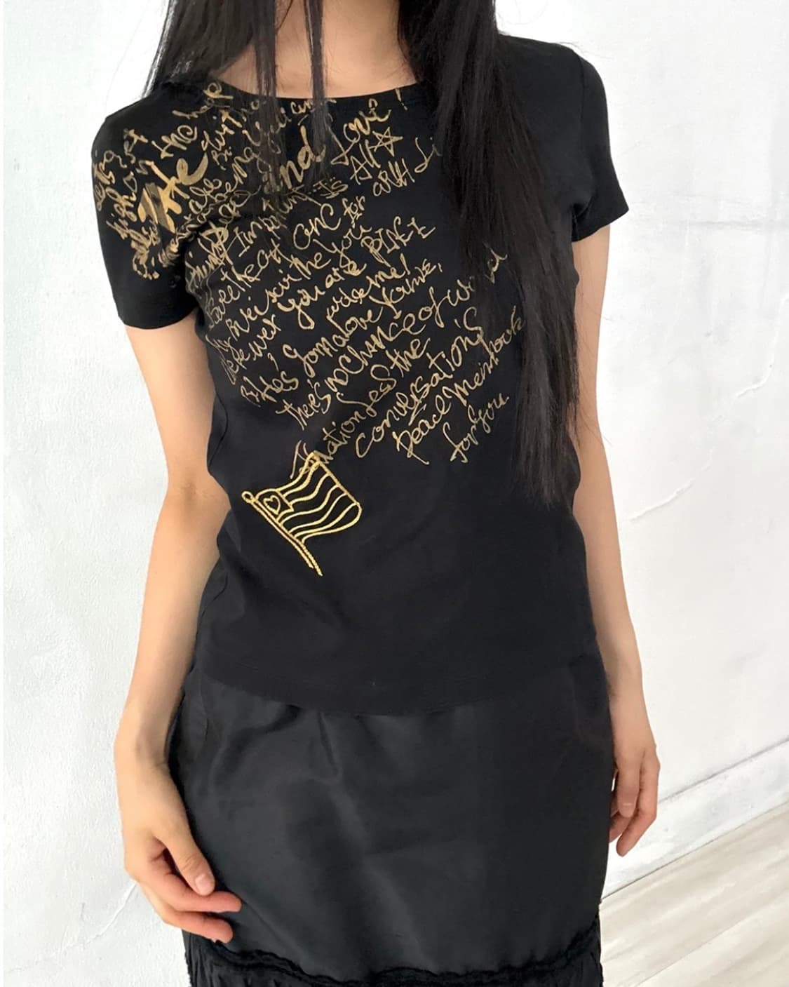 Gold Lettering Black half top 상품이미지3