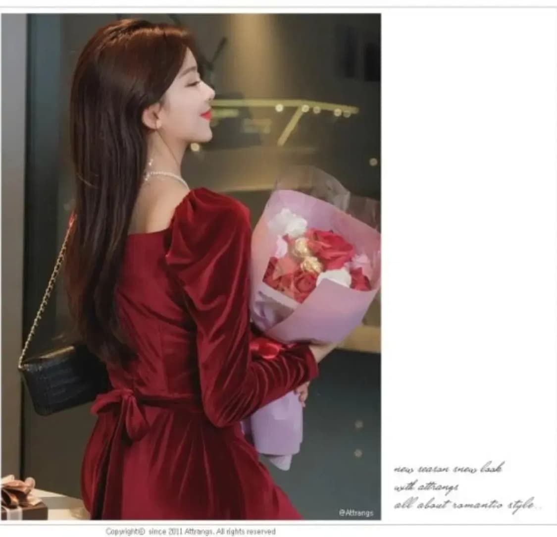 아뜨랑스 레드 벨벳원피스 크리스마스룩 상품이미지2