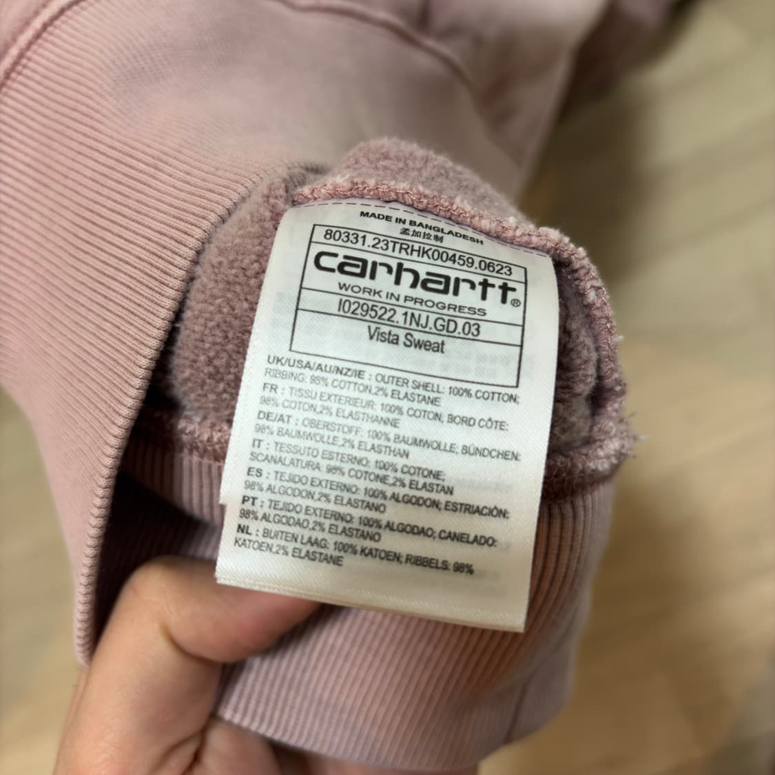 칼하트 피그먼트 핑크 맨투맨 스웨트 셔츠 상품이미지3
