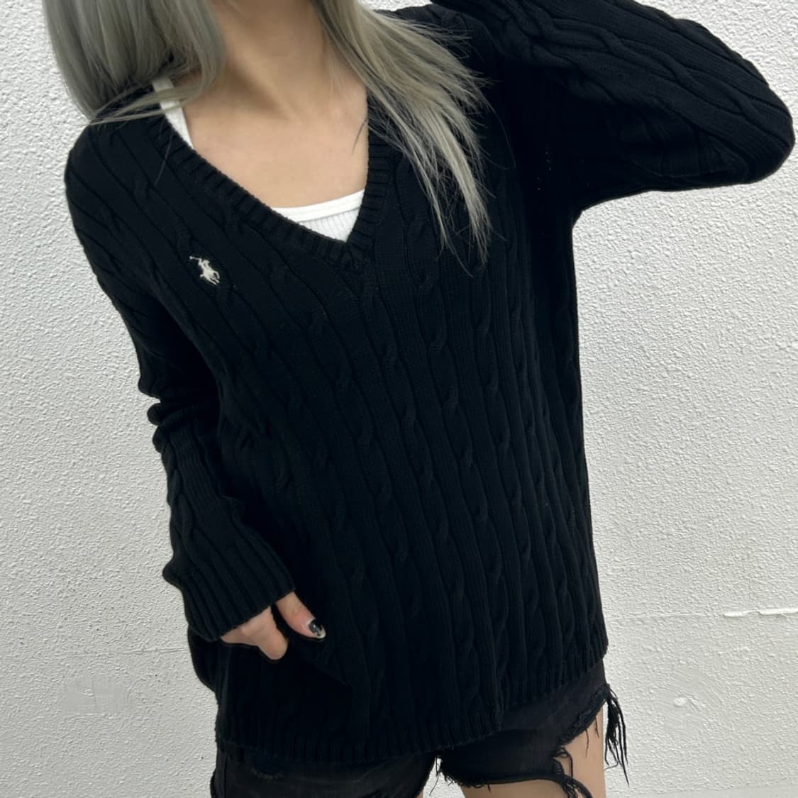 폴로 랄프로렌 화이트포니 블랙 꽈배기 니트 S 상품이미지2