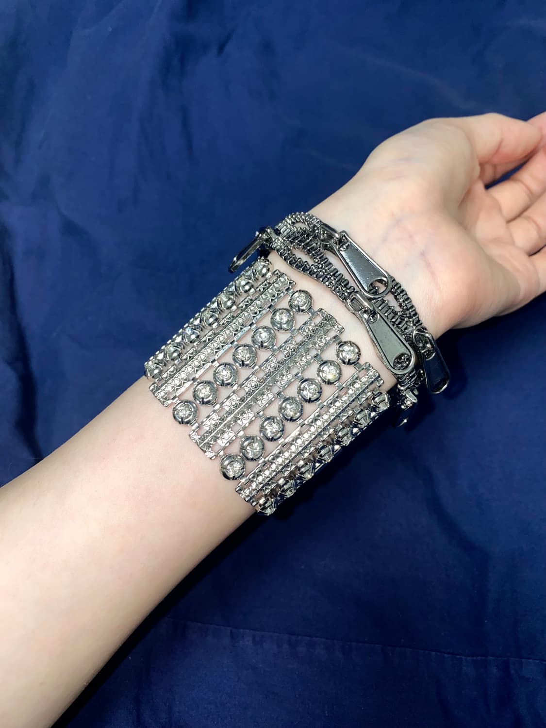 실버 큐빅 와이드 체인 팔찌/펑크 갸루 y2k 빈티지  상품이미지1