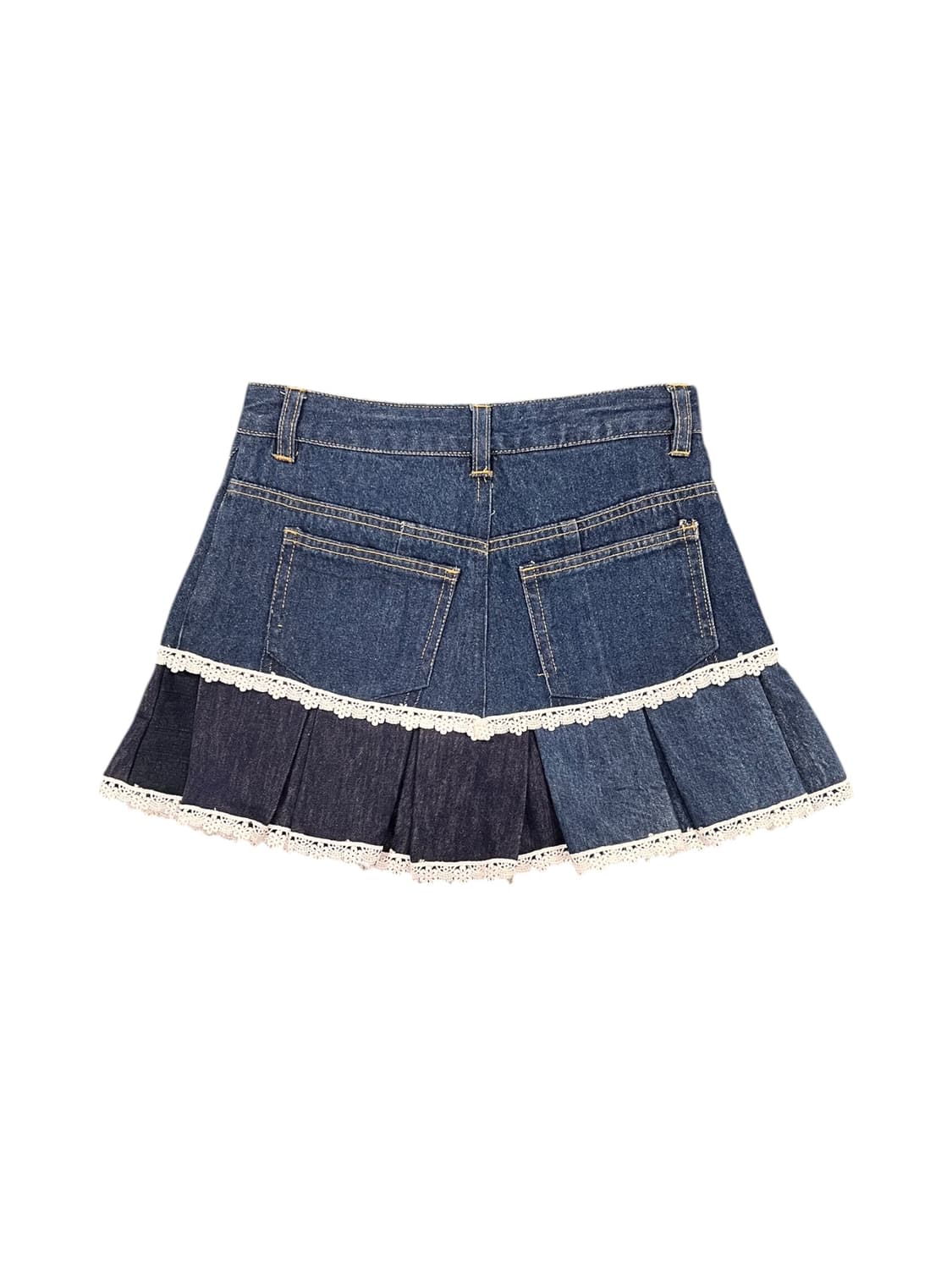 JPN 리워크 데님 레이스 플리츠 미니스커트  상품이미지2