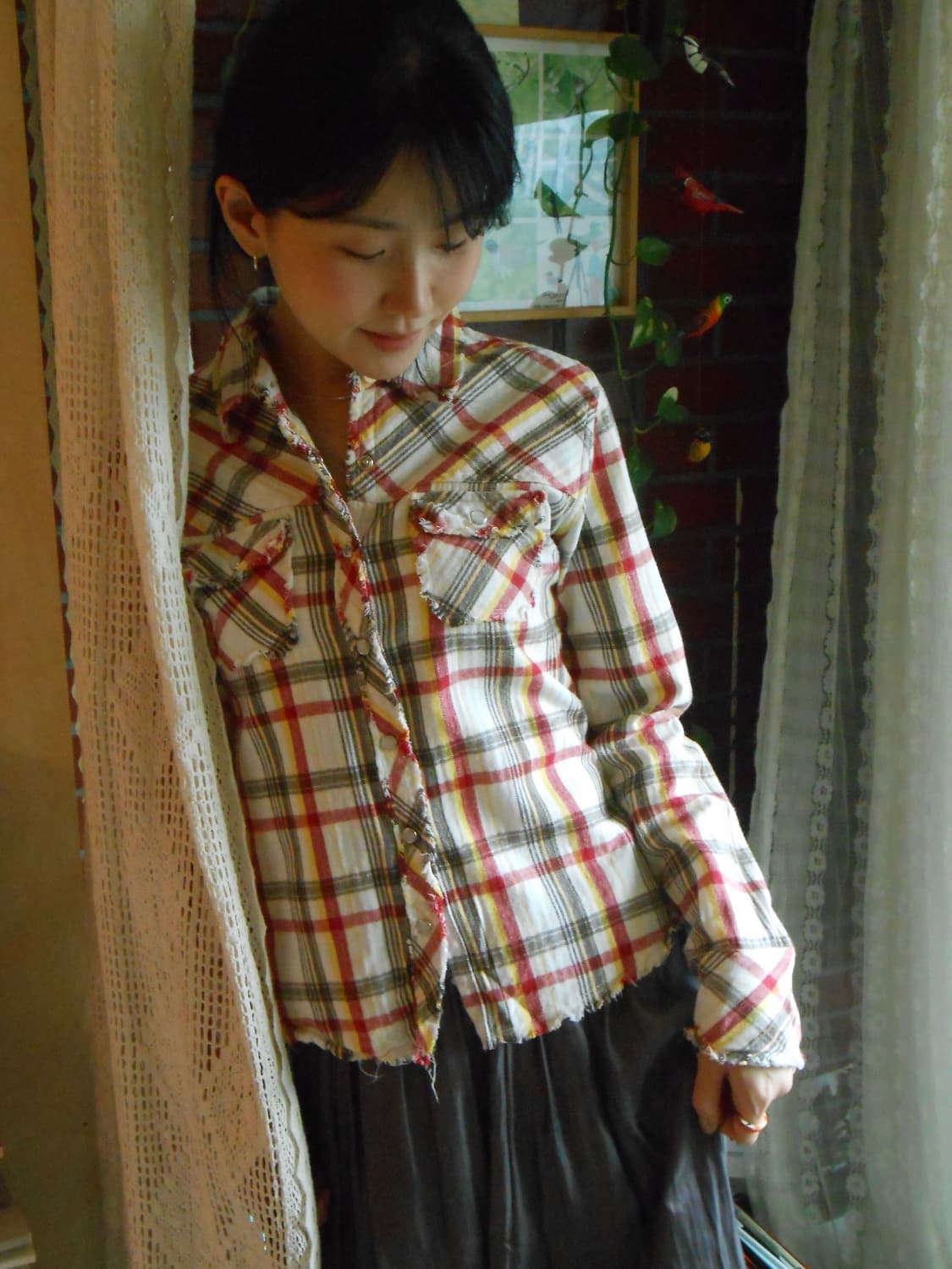 선라이즈 체크 데미지 셔츠 상품이미지1