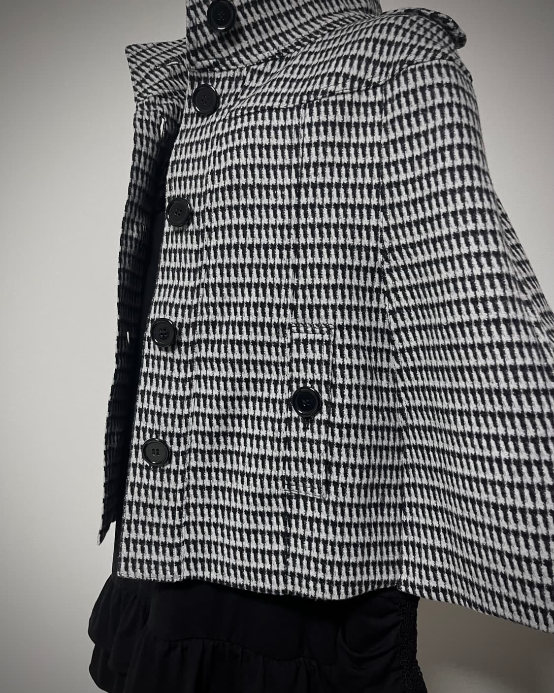 체크 울 혼방 케이프 코트 모리걸 갸루 상품이미지4