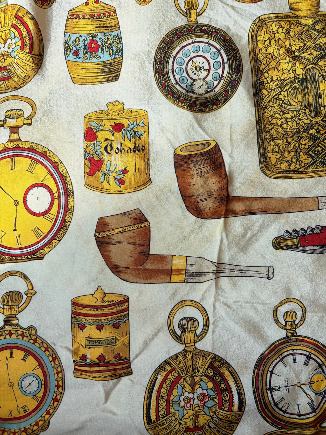 빈티지 La Fenice 회중시계 패턴 실크 스카프 상품이미지6