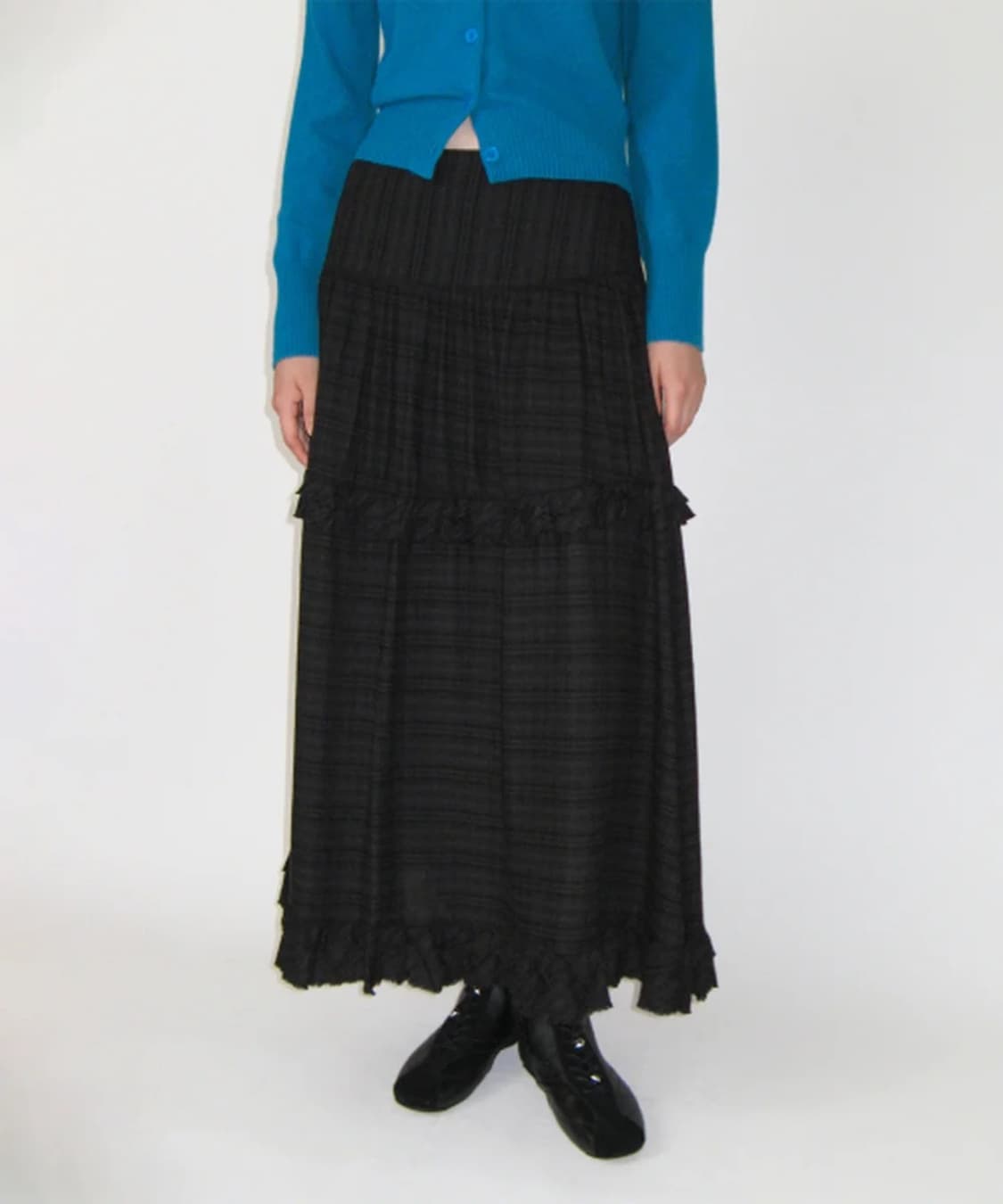 Frill maxi skirt Black size 2 상품이미지2