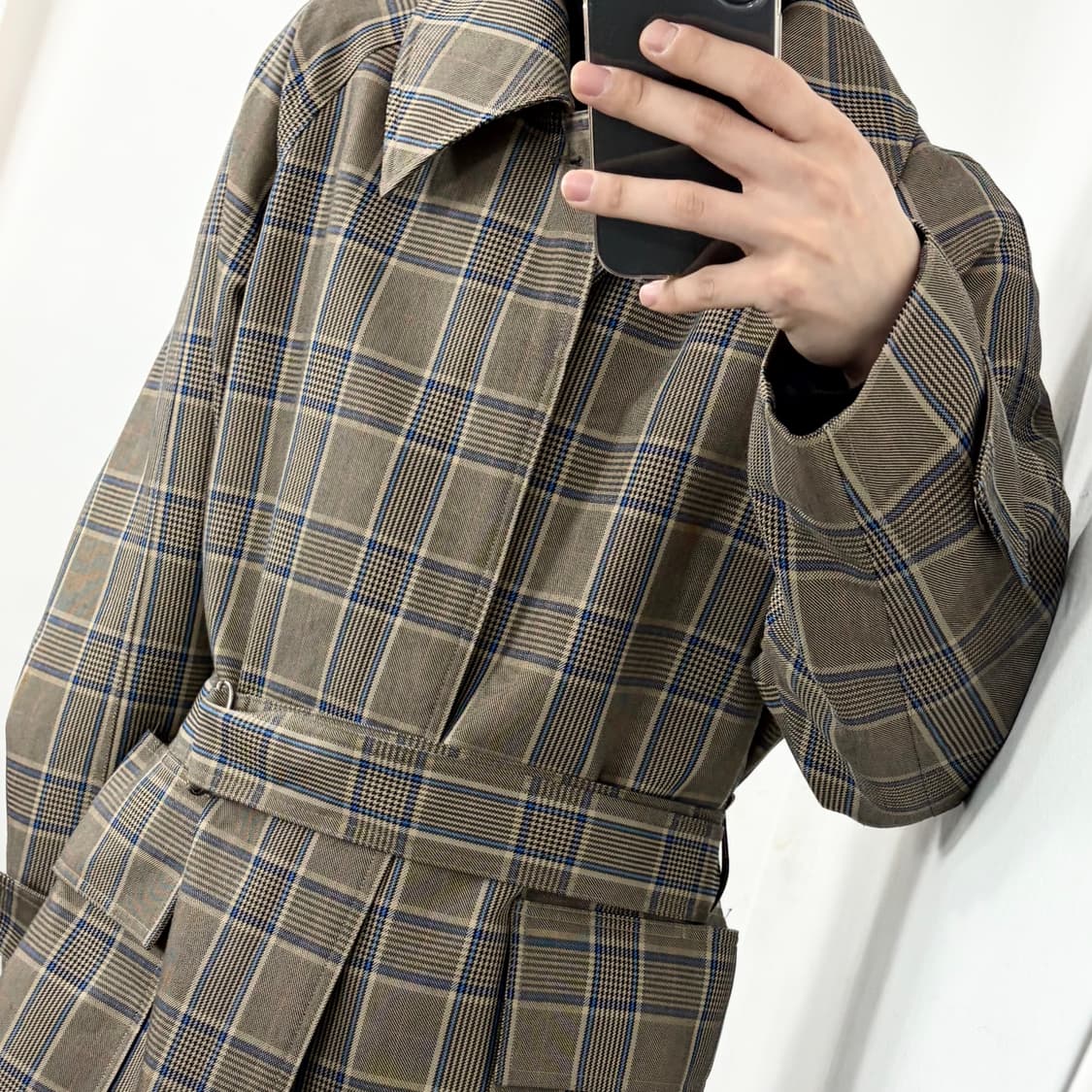 솔리드옴므 체크 롱 트렌치 코트 상품이미지3