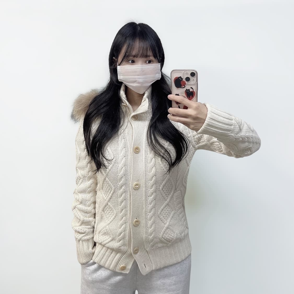 티니위니 울프죠 케이블 버튼 니트 집업 아이보리 상품이미지1