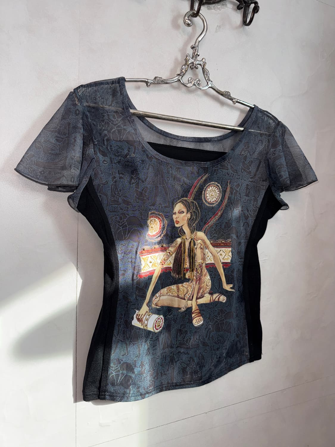 Navy ancient girl graphic mesh top 상품이미지3