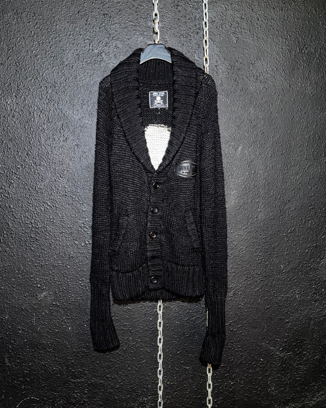 JUNK STAR – Skull Knit Shawl Cardigan  펑 상품이미지2