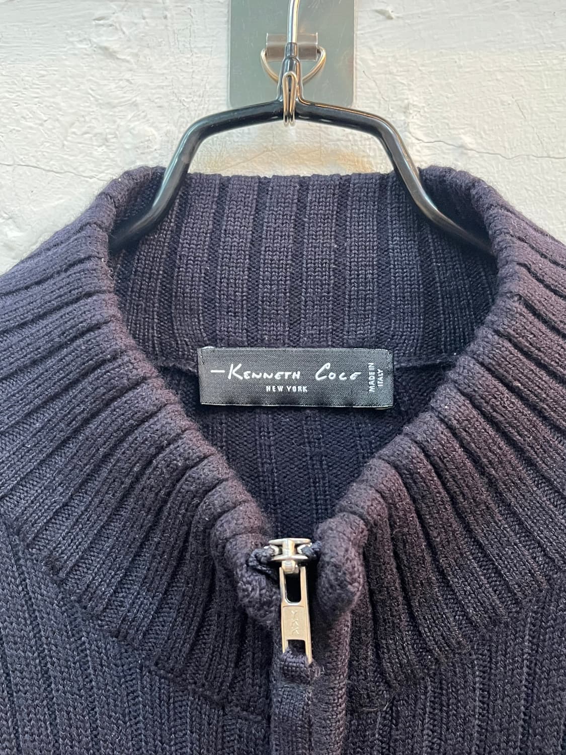 Kenneth Cole 레더 포켓 니트집업 블랙 상품이미지2