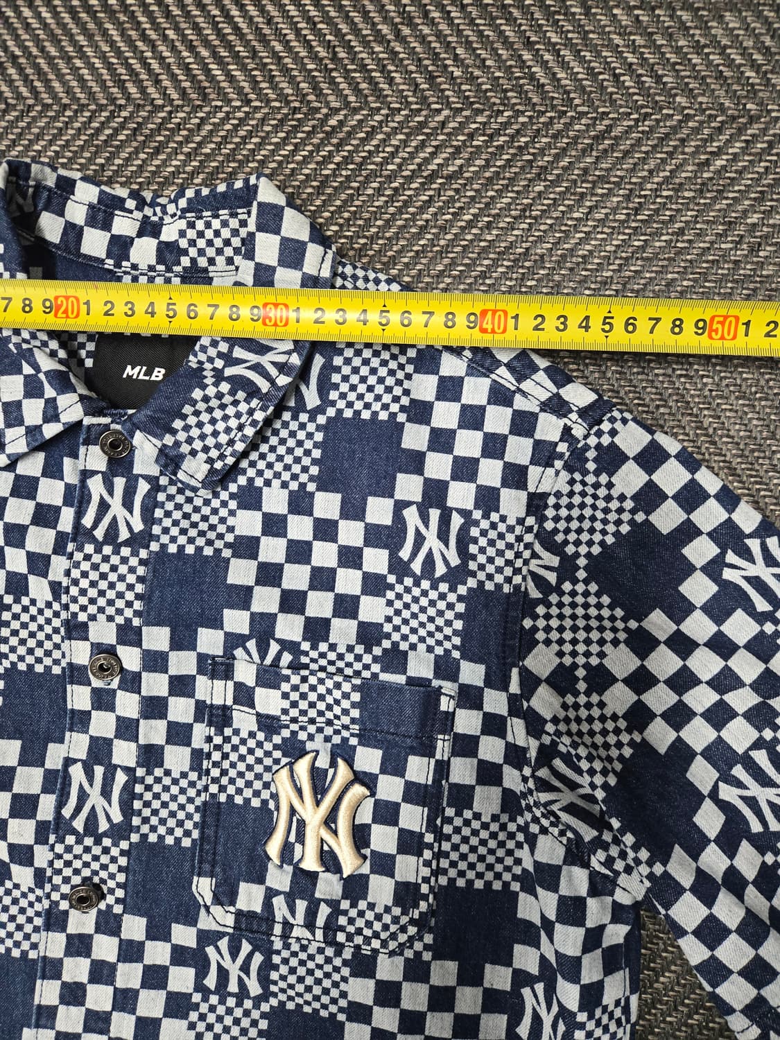 엠엘비 MLB 공용 체커보드 데님 숏슬리브 셔츠 반팔 데님셔츠 상품이미지6