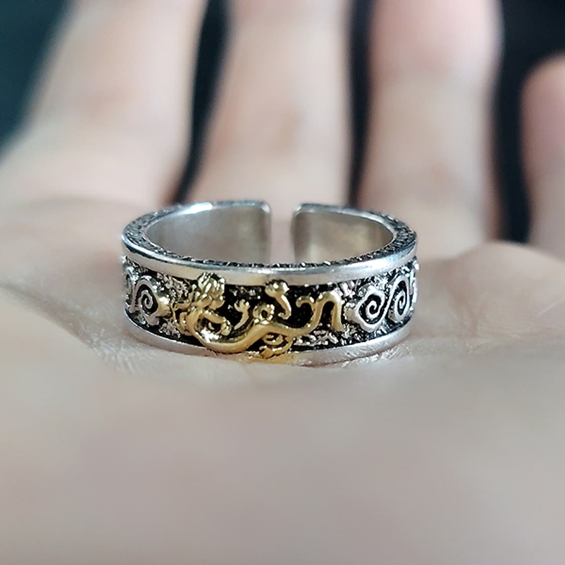Gildrak 백동 남자 엔틱 빈티지 명품 회오리 용 드래곤 반지 상품이미지6