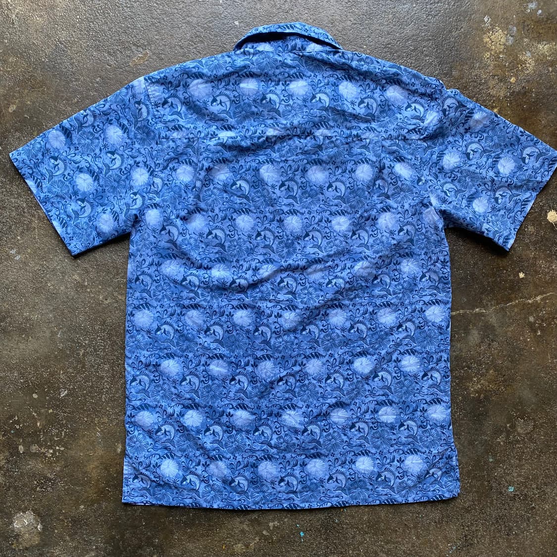 빈티지 블루 플라워 패턴 반팔 셔츠 상품이미지4