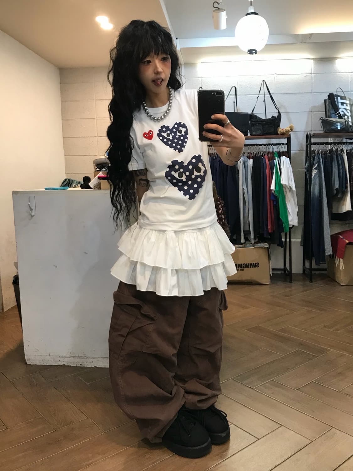  꼼데가르송 더블 하트 도트 프린팅 티셔츠 상품이미지4