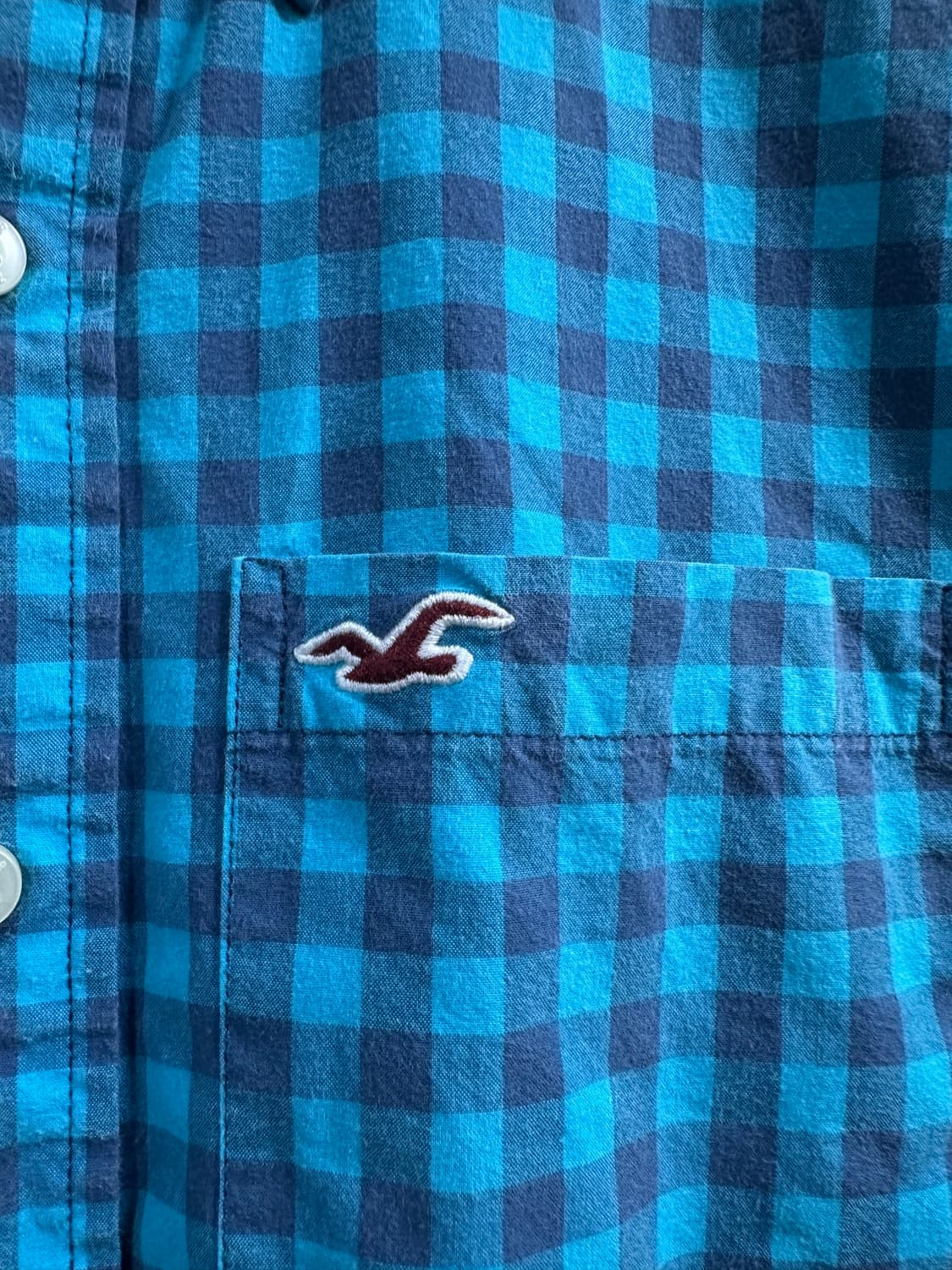 홀리스터 HOLLISTER 블루 깅엄 체크 버튼다운 셔츠 여성 XL 상품이미지4