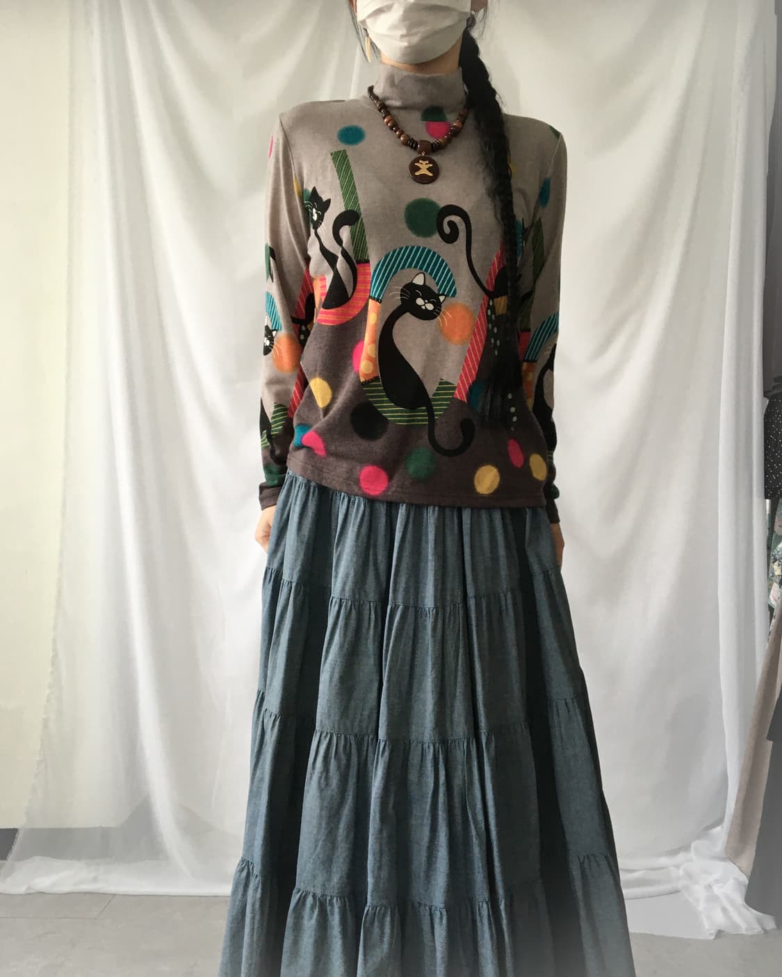 Cat printing high neck knit sleeve 상품이미지1