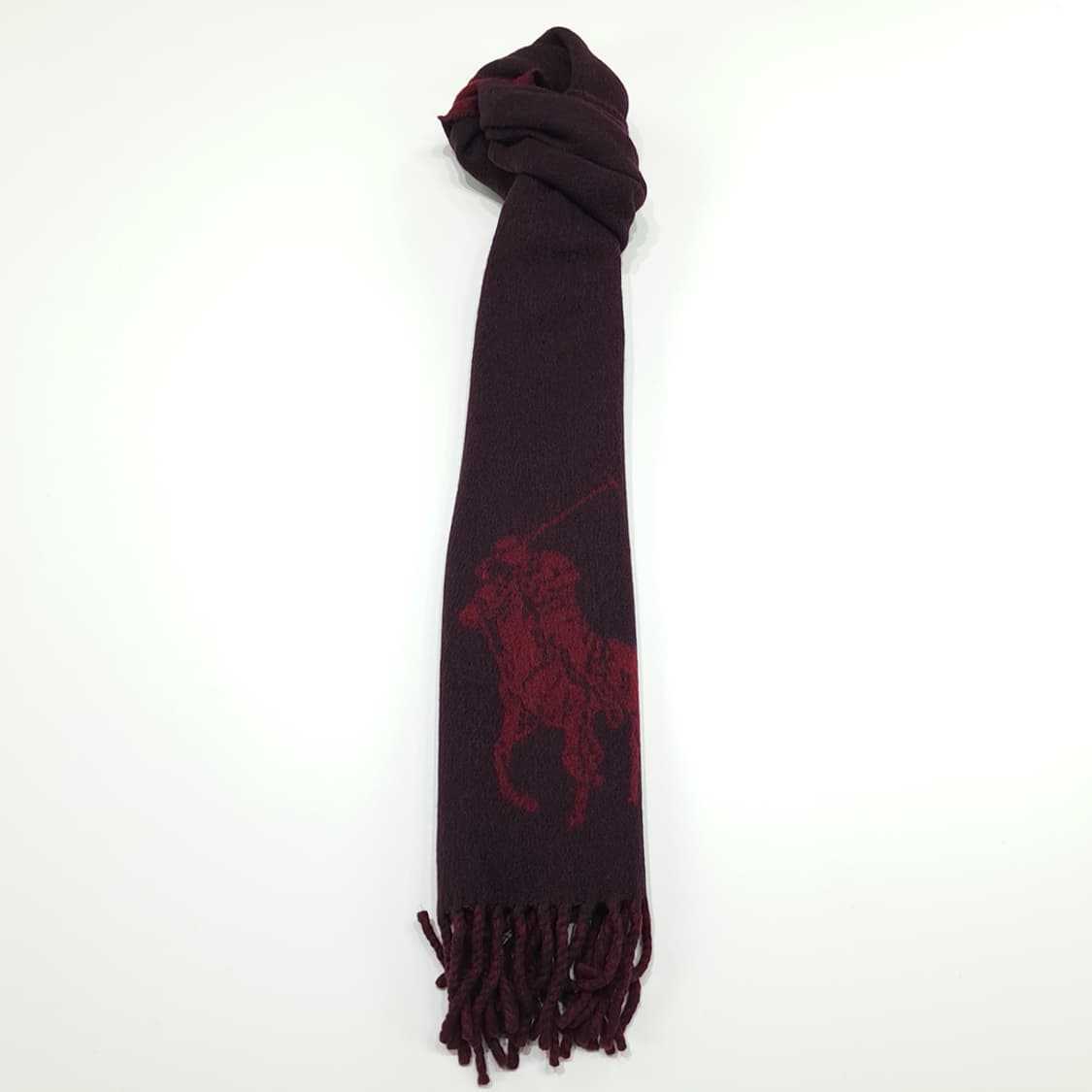 MX259 폴로 랄프로렌 퍼플 버건디 양면 빅포니 램스울 목도리 머플러 상품이미지4