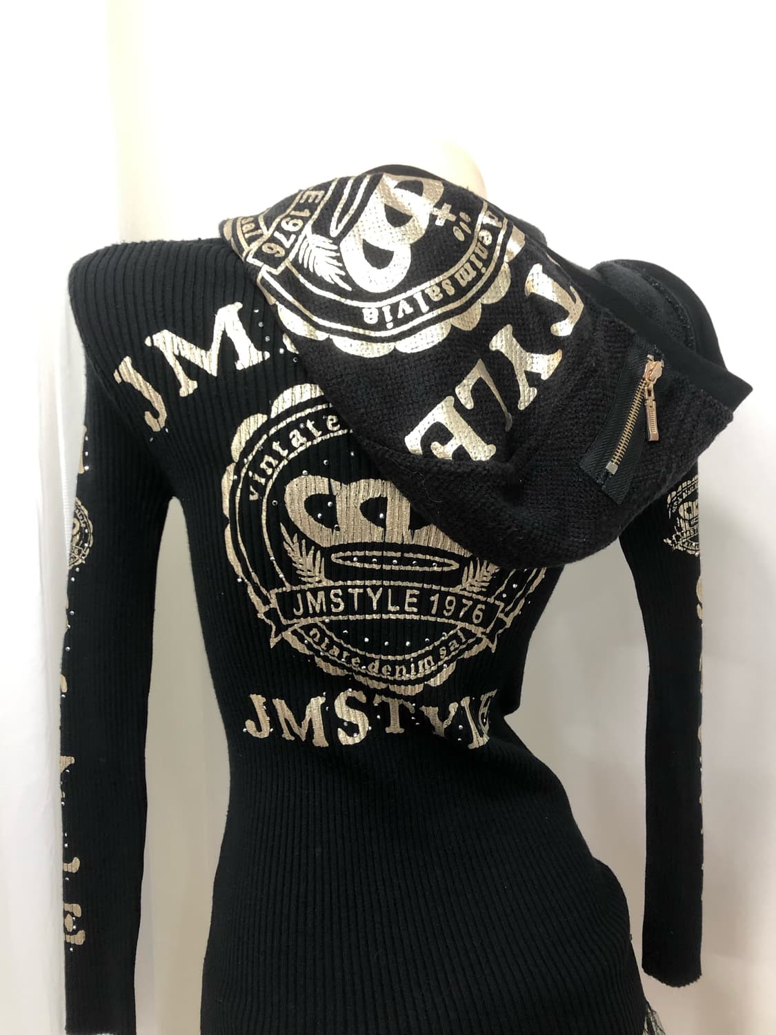 JM style gold logo stud punk hood zip up 상품이미지4