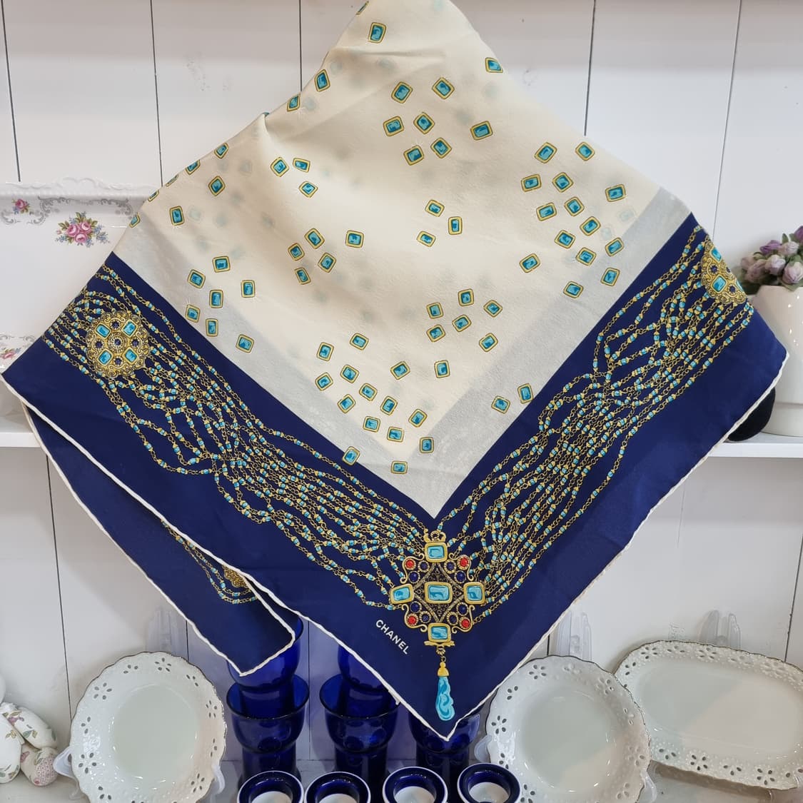 샤넬 스카프 네이비 실크 상품이미지6