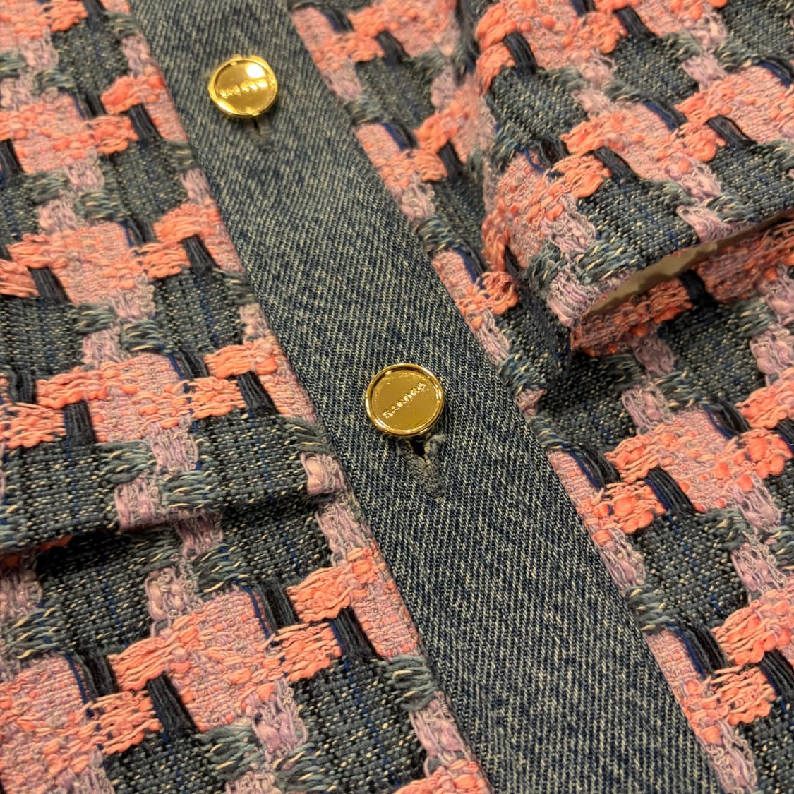 [38] 산드로 SANDRO 깅엄체크 반팔 트위드 원피스 D799 상품이미지5