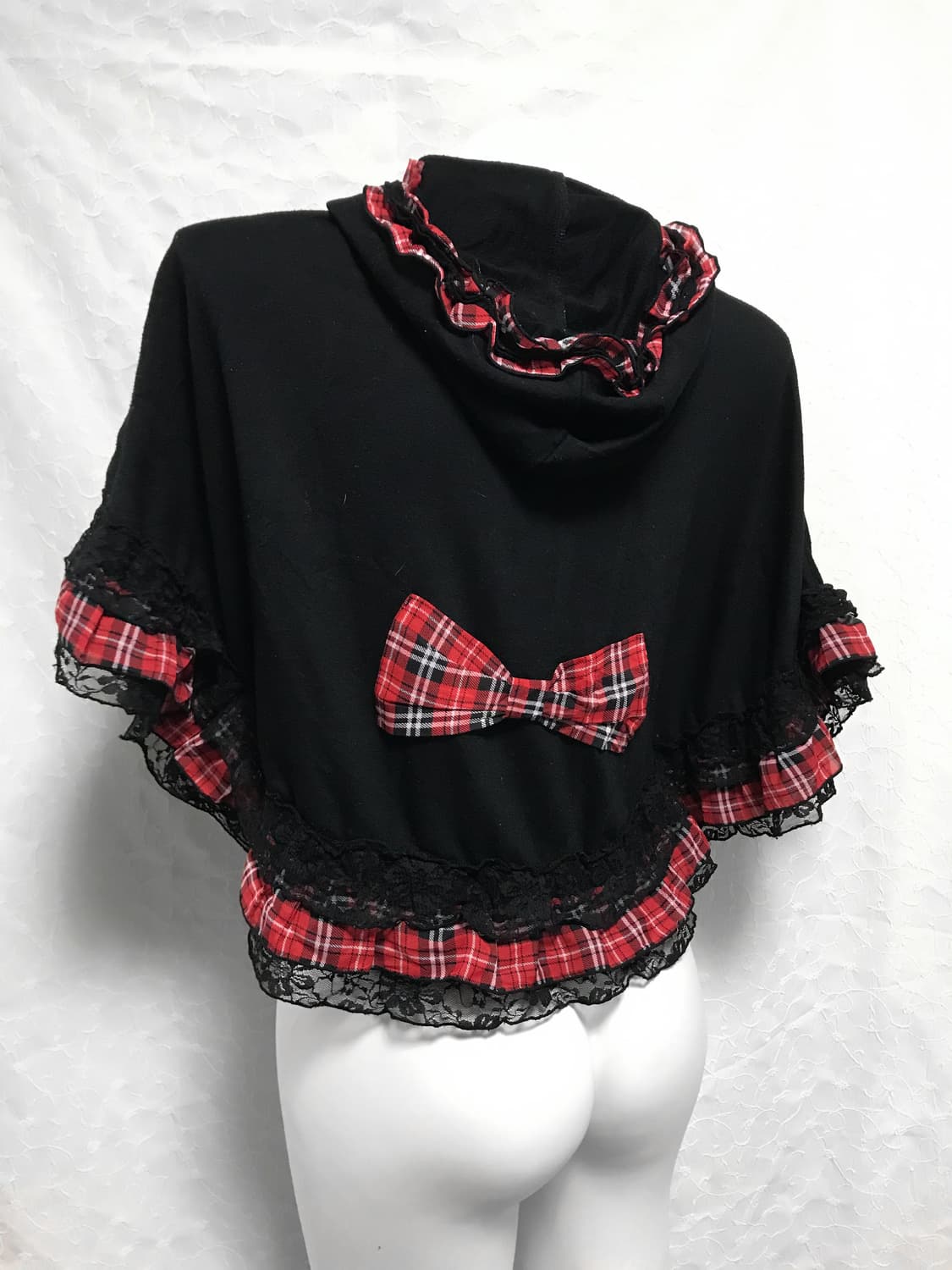 빈티지 갸루 펑크 체크 프릴 리본 케이프 탑 상품이미지5