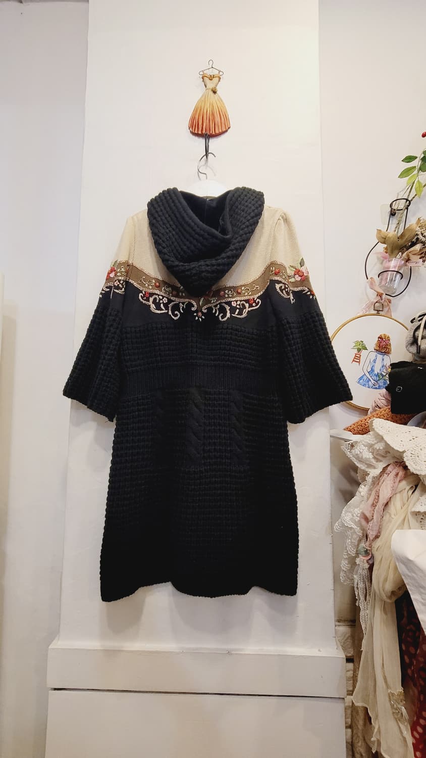 디자이너 자수후드 니트코트 상품이미지4