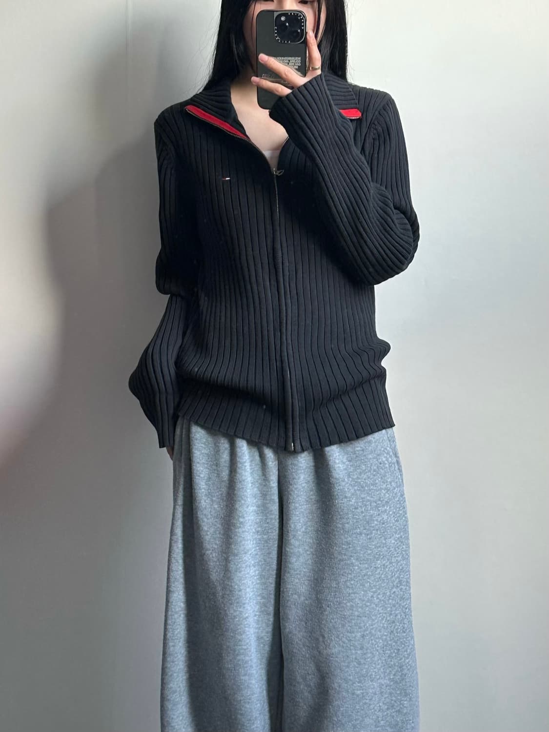 타미힐피거 자수로고 네이비 골지 니트집업 가디건 상품이미지1