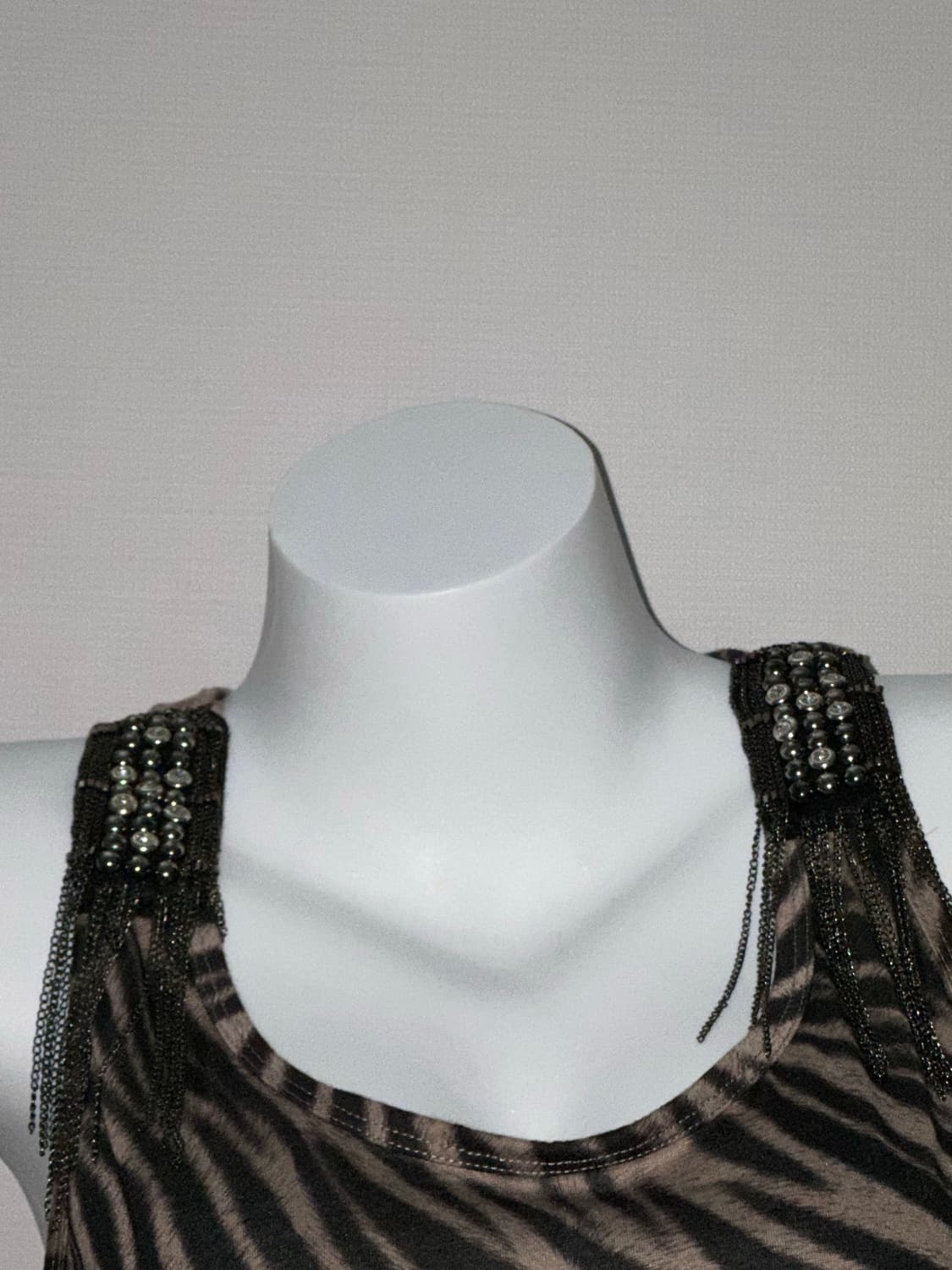 빈티지 갸루 지브라 체인 슬리브리스 원피스 상품이미지2